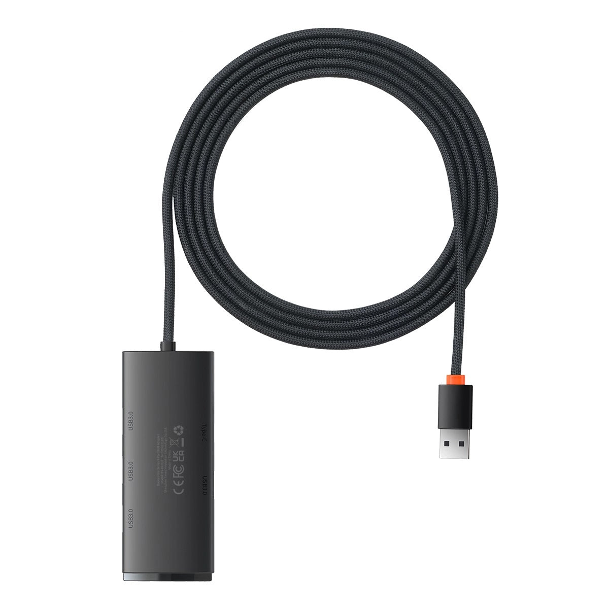 Hub USB Baseus Lite, 4 x USB-A 3.0 - 1 x USB-C, 2m, Musta WKQX030201