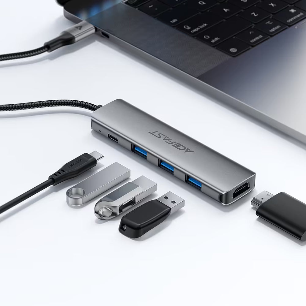 Hub USB-C Acefast J16, 5in1, Harmaa