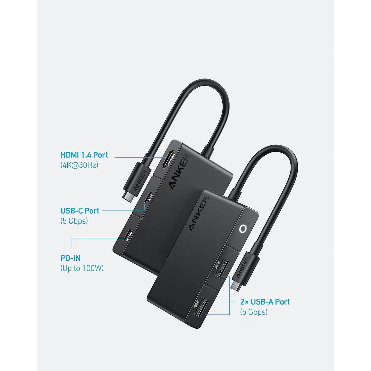 USB-C-keskitin Anker 332, 2 x USB-A - 2 x USB-C - 1 x HDMI, Musta A8356G11