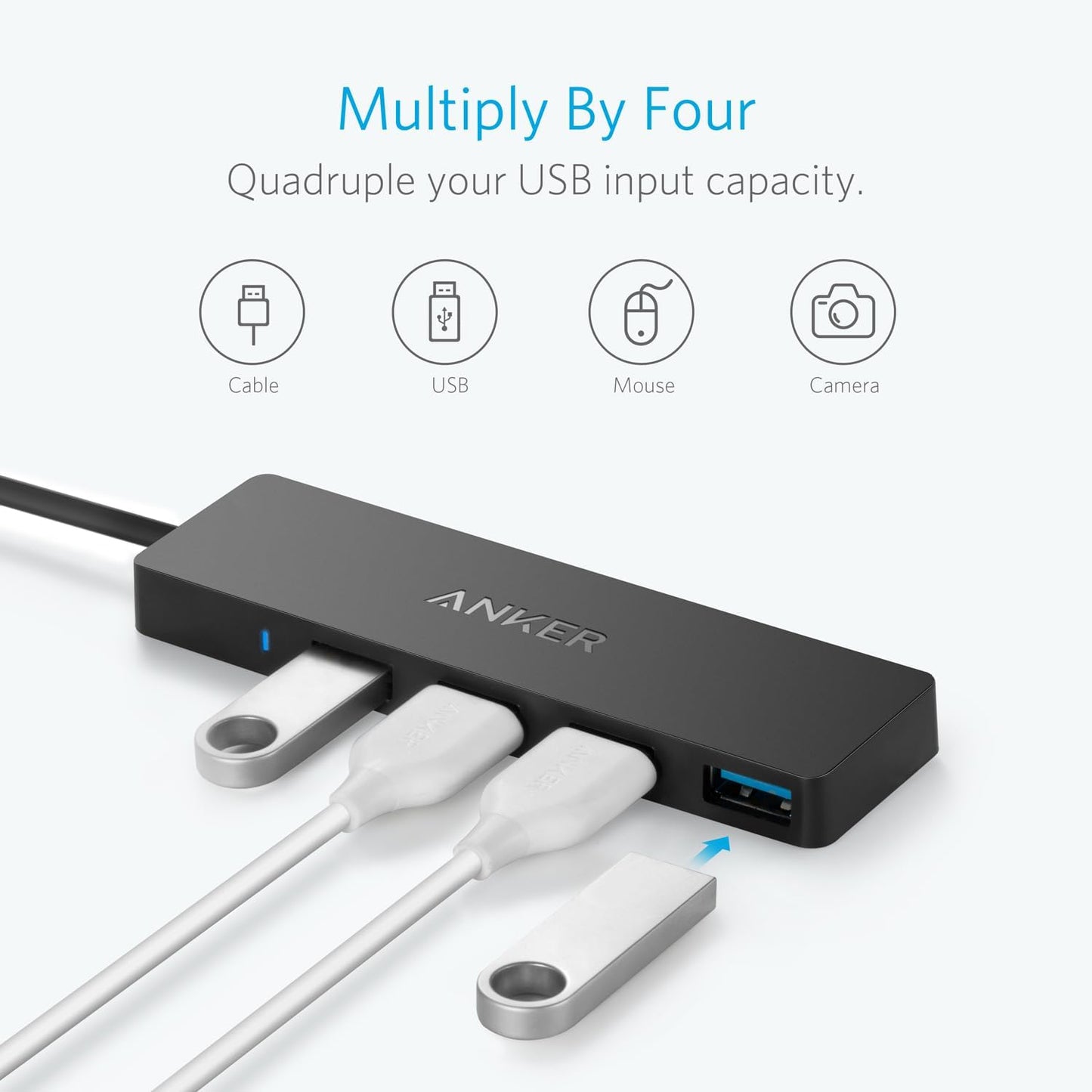 Hub USB-C Anker, 4 x USB-A 3.0, Musta A8309G11