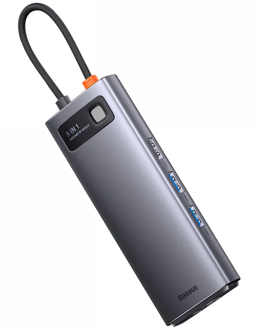 Baseus Joystar USB-C -keskitin, 2 x USB-A 3.2 - 1 x USB-A - 1 x USB-C - 2 x HDMI - 1 x RJ45 - 1 x SD - 1 x microSD, Harmaa WKWG060013