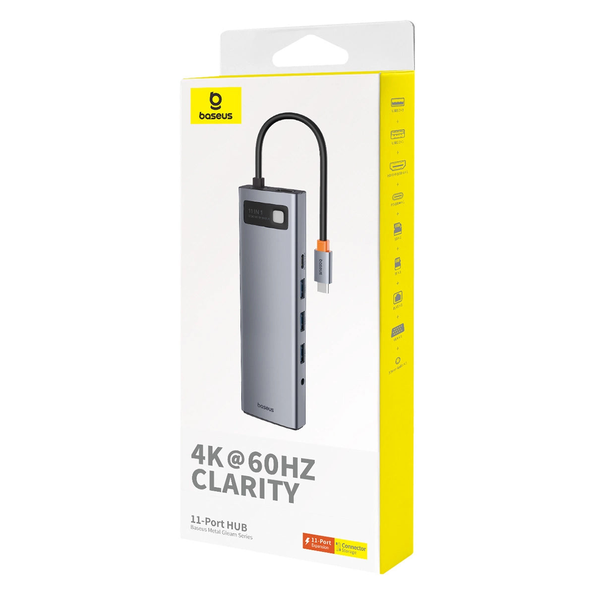 Hub USB-C Baseus Metal Gleam, 3 x USB-A 3.0 - 1 x USB-A - 1 x USB-C - 1 x HDMI - 1 x VGA - 1 x Jack 3.5mm - 1 x RJ45 - 1 x SD - 1 x microSD, Harmaa