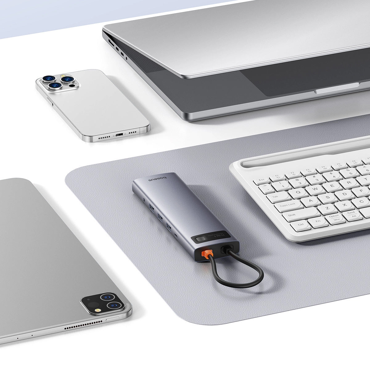 Hub USB-C Baseus Metal Gleam, 3 x USB-A 3.0 - 1 x USB-A - 1 x USB-C - 1 x HDMI - 1 x VGA - 1 x Jack 3.5mm - 1 x RJ45 - 1 x SD - 1 x microSD, Harmaa