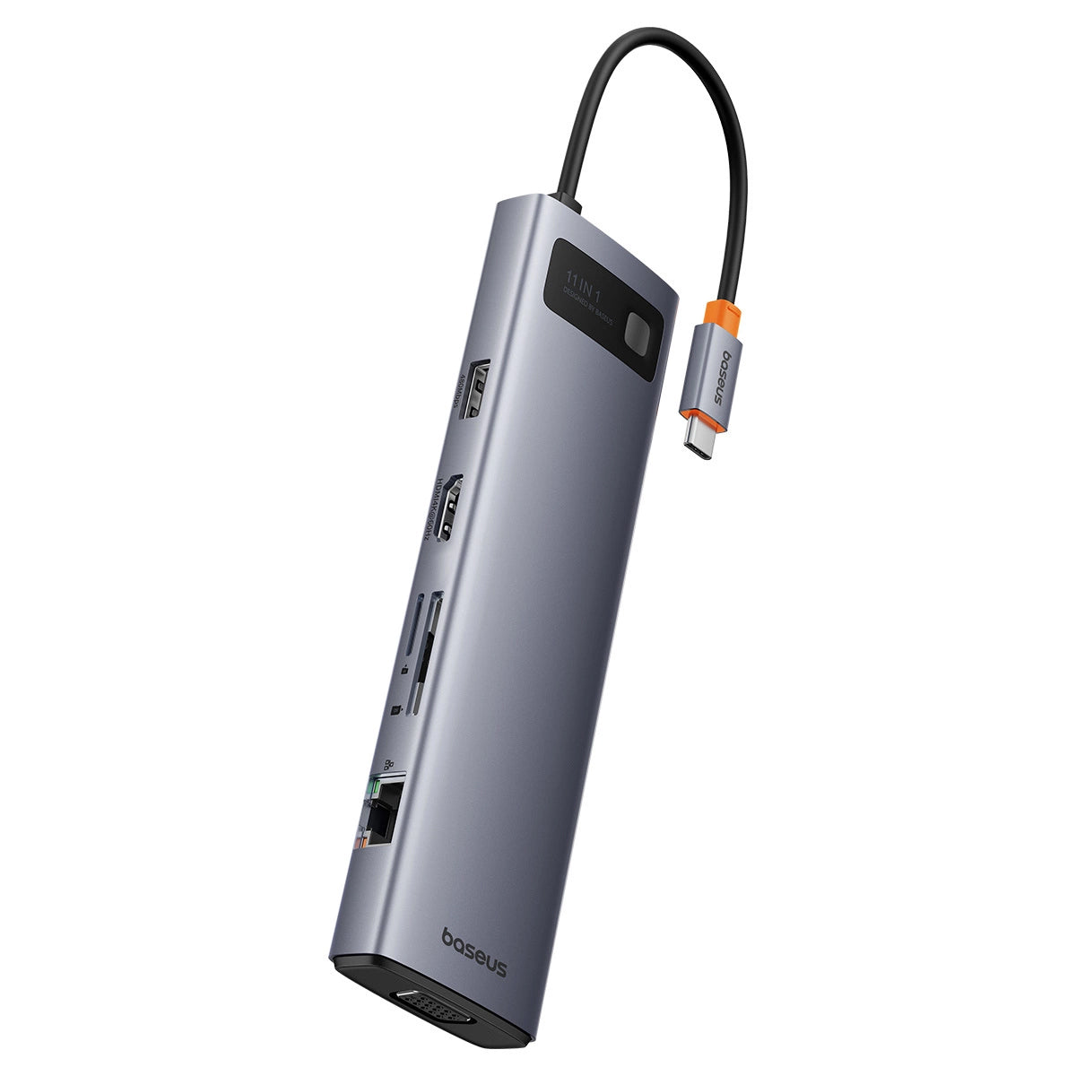 Hub USB-C Baseus Metal Gleam, 3 x USB-A 3.0 - 1 x USB-A - 1 x USB-C - 1 x HDMI - 1 x VGA - 1 x Jack 3.5mm - 1 x RJ45 - 1 x SD - 1 x microSD, Harmaa