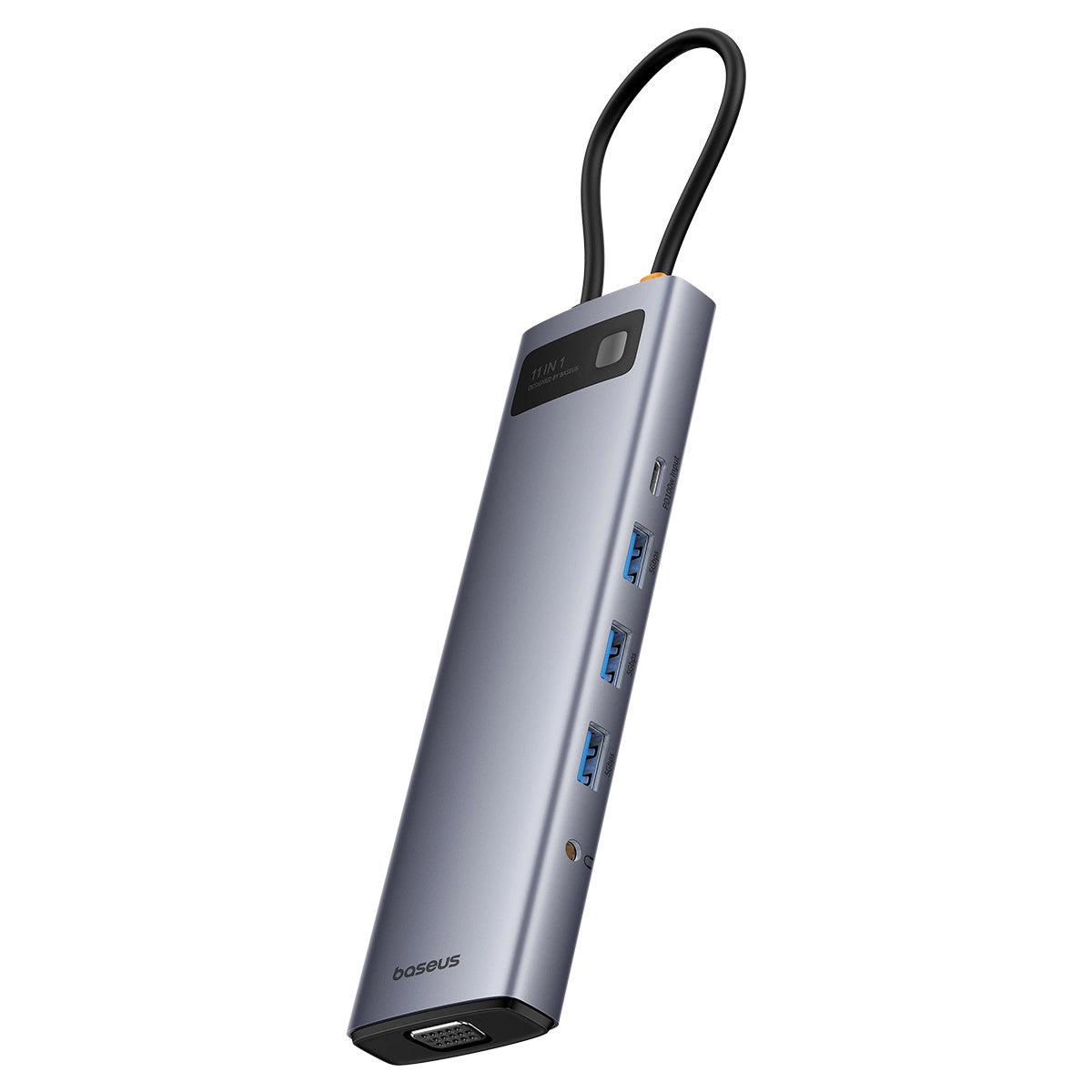 Hub USB-C Baseus Metal Gleam, 3 x USB-A 3.0 - 1 x USB-A - 1 x USB-C - 1 x HDMI - 1 x VGA - 1 x Jack 3.5mm - 1 x RJ45 - 1 x SD - 1 x microSD, Harmaa