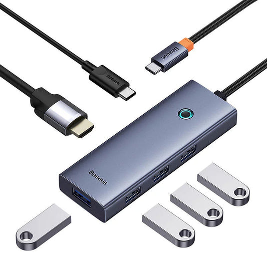 Hub USB-C Baseus UltraJoy, 4 x USB-A 3.0 - 1 x USB-C - 1 x HDMI, Harmaa B00052807813-01