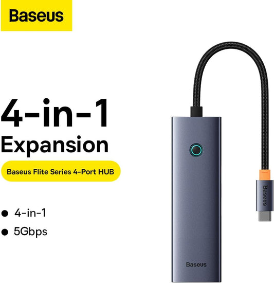 Baseus UltraJoy USB-C-keskitin, 3 x USB-A 3.0 - 1 x RJ45, harmaa B0005280A813-00