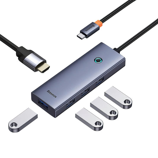 Baseus UltraJoy USB-C-keskitin, 4 x USB-A 3.0 - 1 x HDMI, harmaa B00052809813-00
