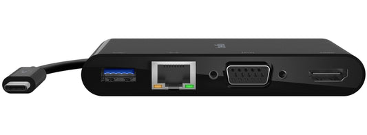 Belkin Connect USB-C -keskitin, 1 x USB-A 3.0 - 1 x HDMI - 1 x VGA - 1 x RJ45, Musta AVC005btBK