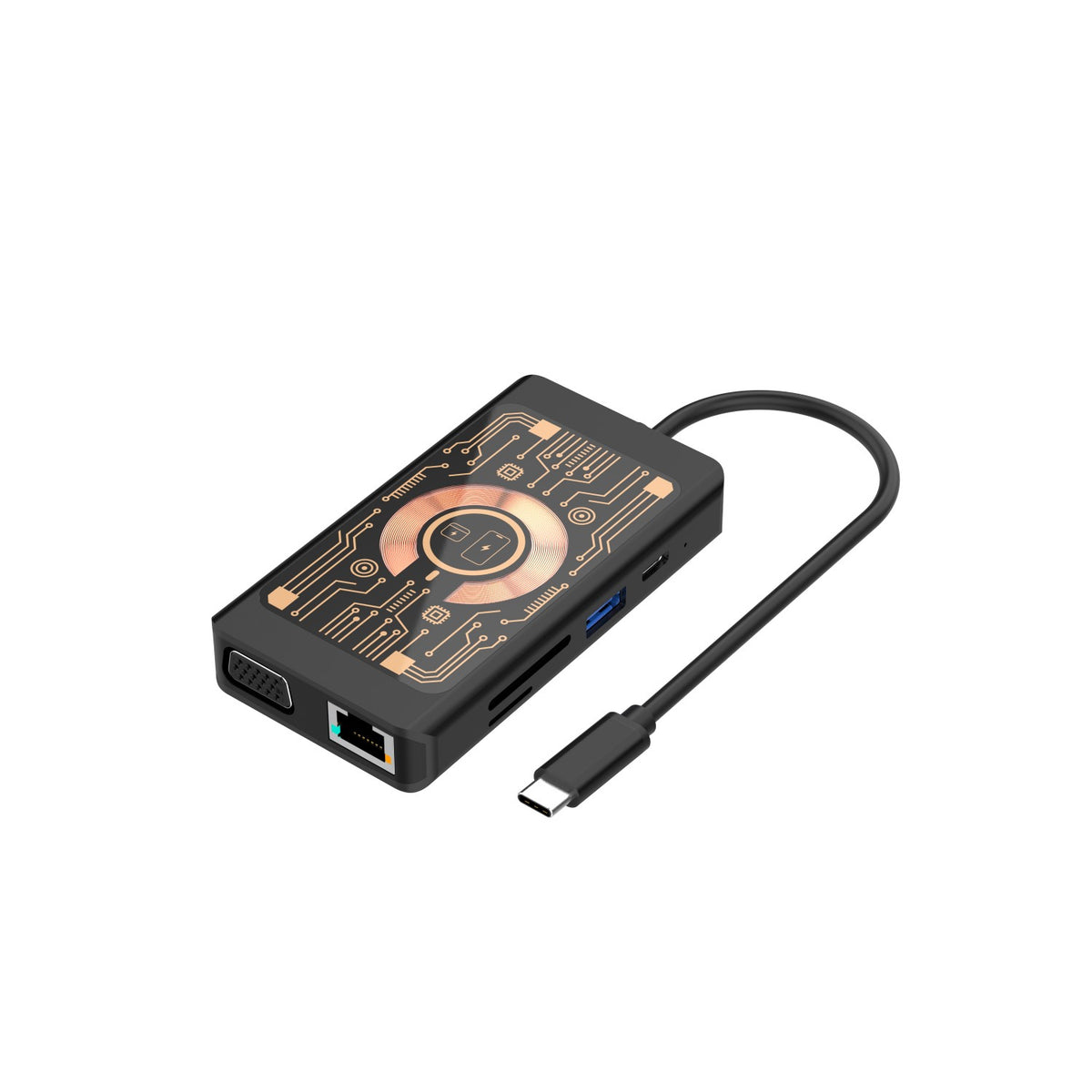 USB-C-hubi langattomalla QI-latauksella Qualo QTPB5-HUB-18, 9in1, Harmaa