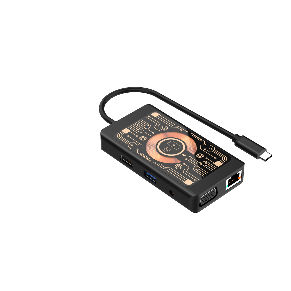USB-C-hubi langattomalla QI-latauksella Qualo QTPB5-HUB-18, 9in1, Harmaa