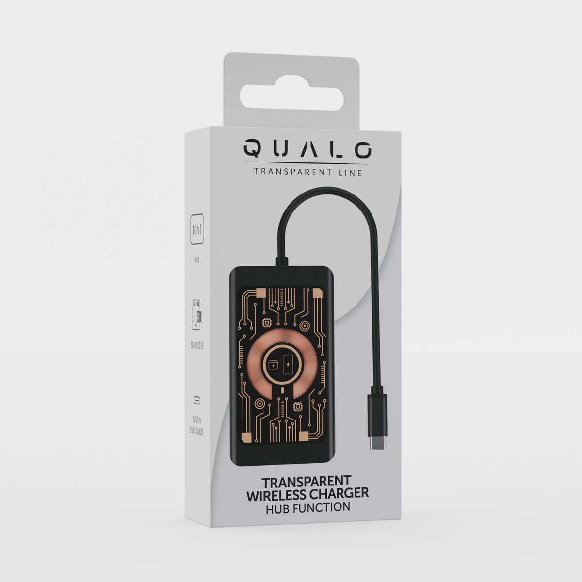 USB-C-hubi langattomalla QI-latauksella Qualo QTPB5-HUB-18, 9in1, Harmaa