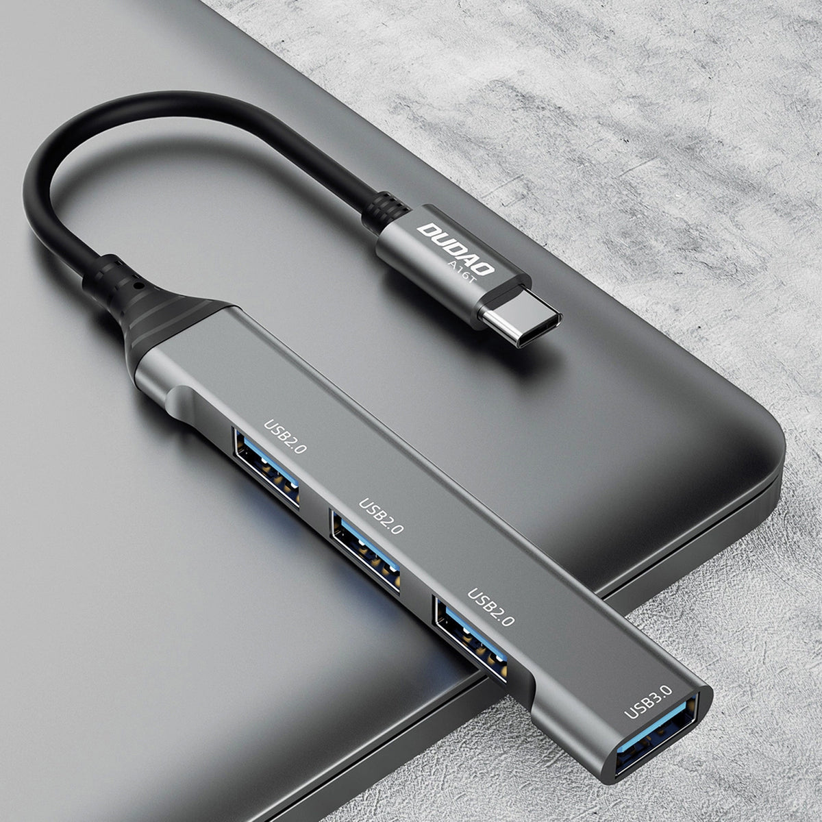 Dudao A16T USB-C Hub, 1 x USB-A 3.0 - 3 x USB-A, Black