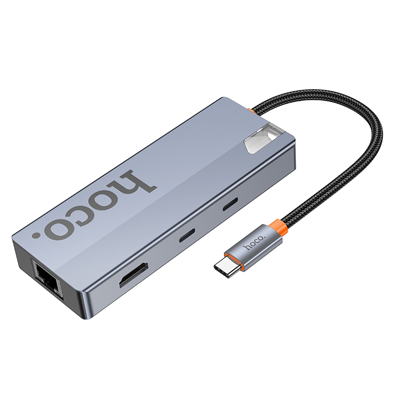 USB-C-keskitin HOCO HB52, 2 x USB-A 3.0 - 2 x USB-C - 1 x HDMI - 1 x RJ45 - 1 x SD - 1 x microSD, Harmaa