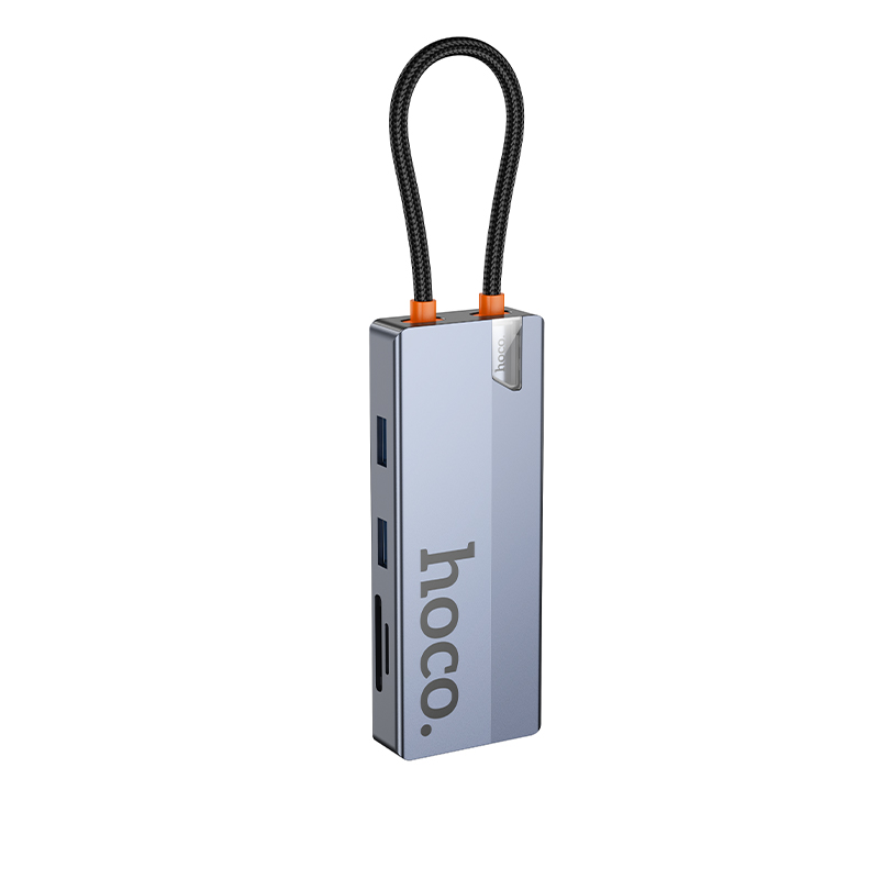 USB-C-keskitin HOCO HB52, 2 x USB-A 3.0 - 2 x USB-C - 1 x HDMI - 1 x RJ45 - 1 x SD - 1 x microSD, Harmaa