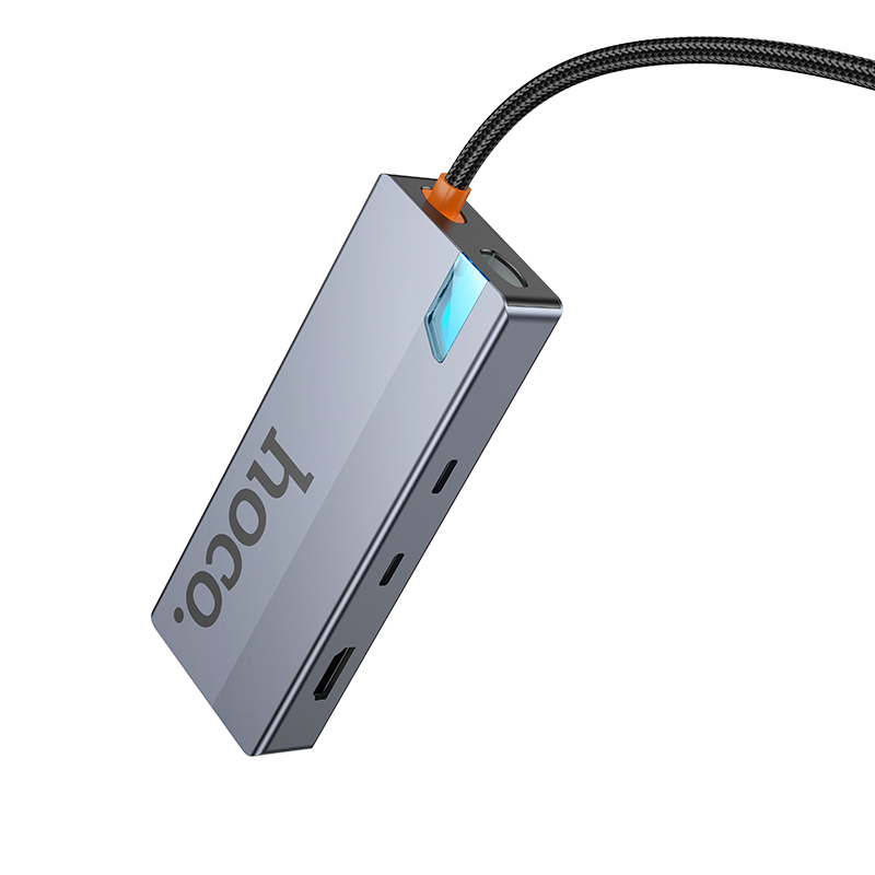 USB-C-keskitin HOCO HB52, 2 x USB-A 3.0 - 2 x USB-C - 1 x HDMI - 1 x RJ45 - 1 x SD - 1 x microSD, Harmaa