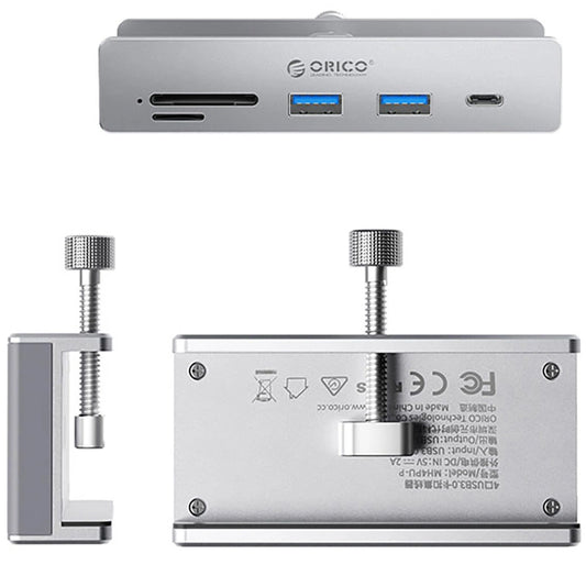 Orico MH5PC Clamp USB-C -keskitin, 2 x USB-A 3.2 - 1 x USB-C - 1 x SD - 1 x microSD, Hopea