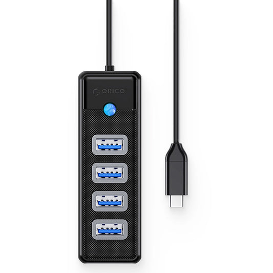 Hub USB-C Orico PW4U-C3, 4 x USB-A 3.0, Musta