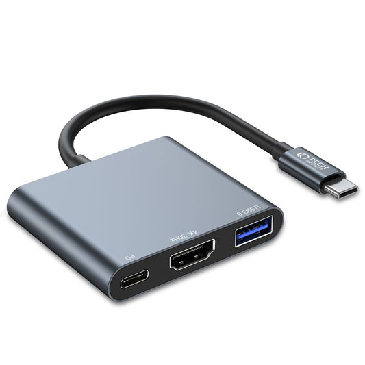 Keskitin USB-C Tech-Protect V1, USB-A 3.0 - 1 x USB-C - 1 x HDMI, harmaa