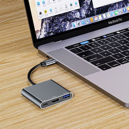 Keskitin USB-C Tech-Protect V1, USB-A 3.0 - 1 x USB-C - 1 x HDMI, harmaa