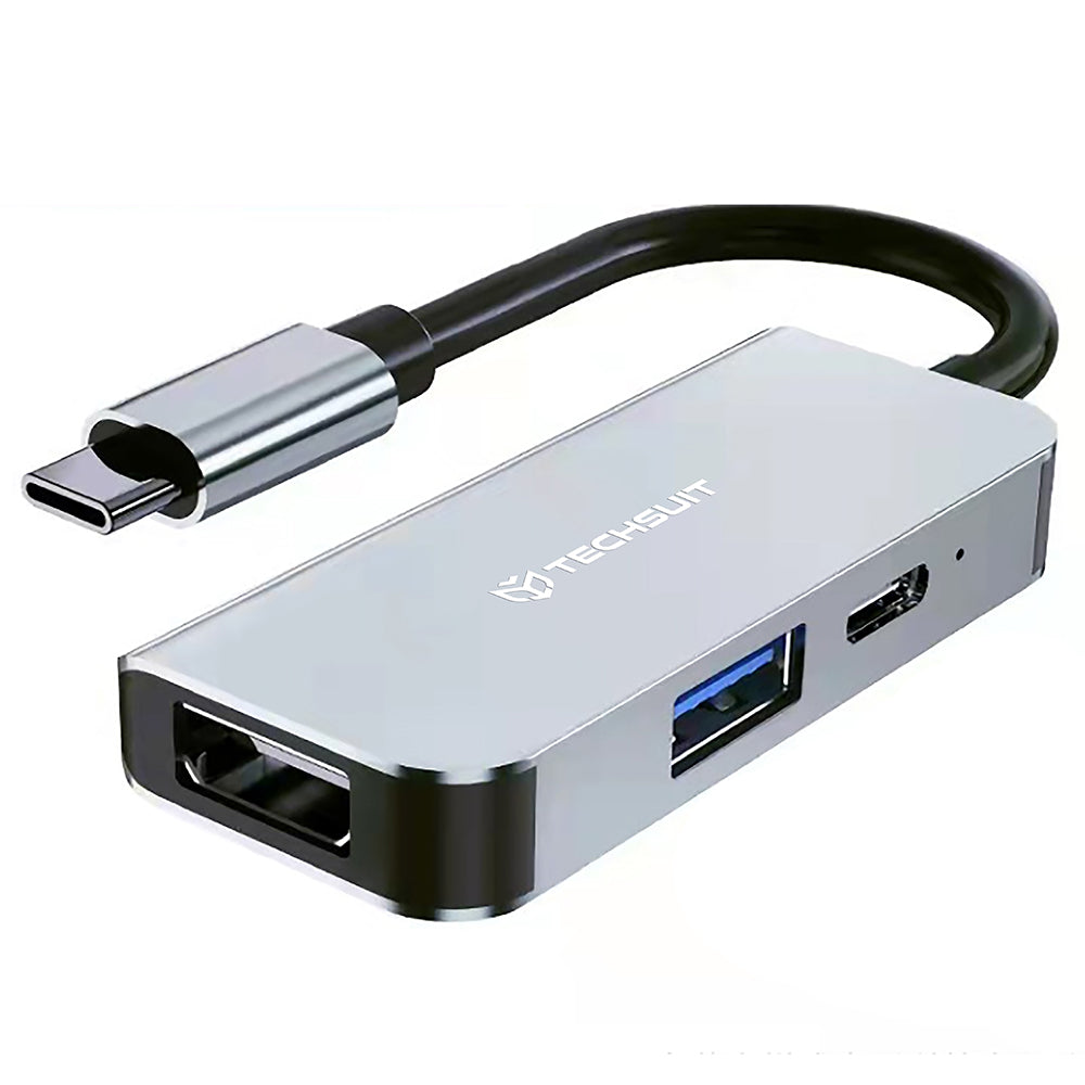 USB-C Techsuit H4 TurboChargeX -keskitin, 3in1, Harmaa