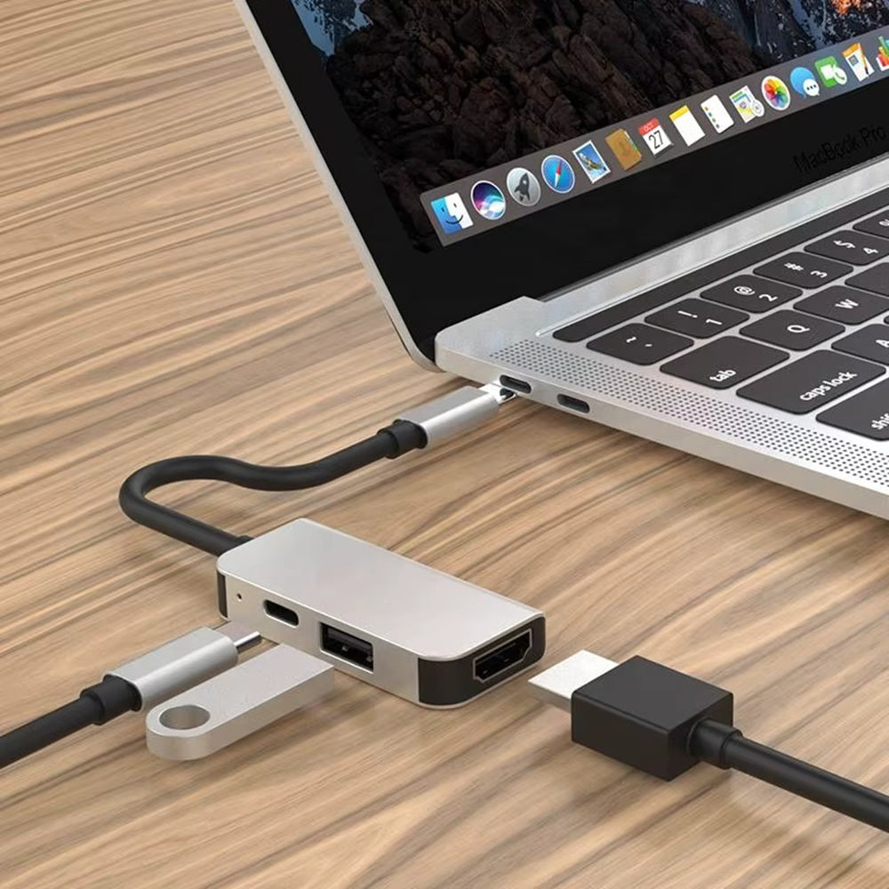 USB-C Techsuit H4 TurboChargeX -keskitin, 3in1, Harmaa