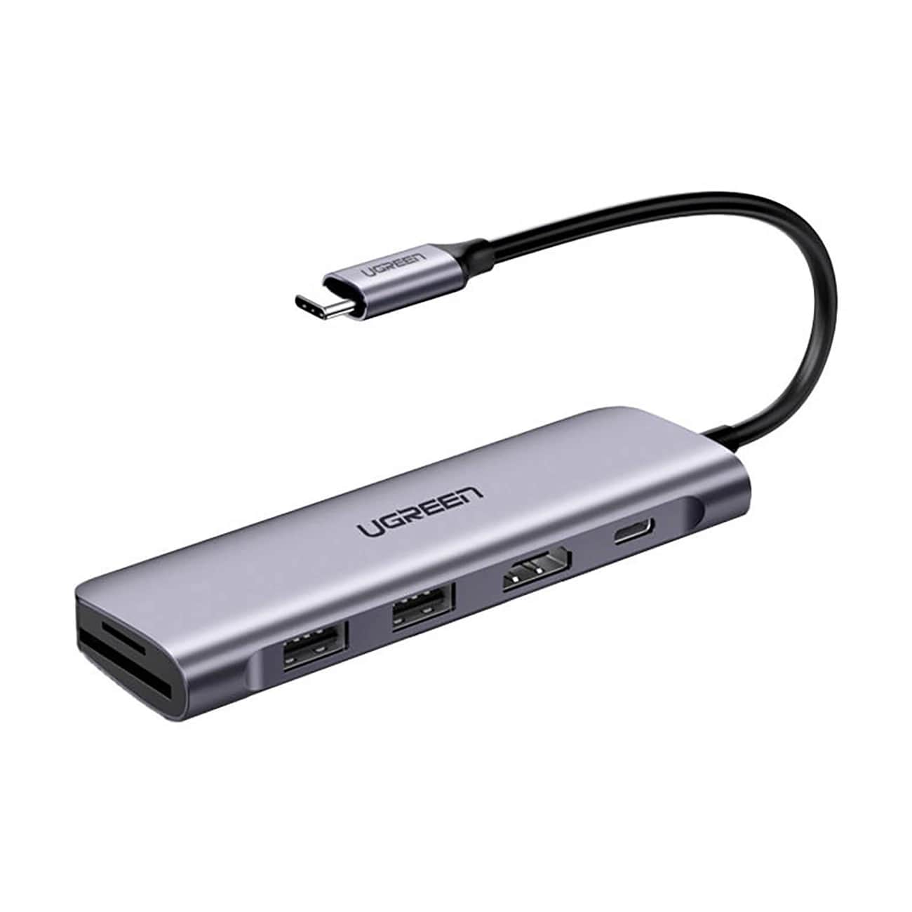 Hub USB-C UGREEN CM195 (15214), 2 x USB-A 3.0 - 1 x USB-C - 1 x HDMI - 1 x SD - 1 x microSD, Harmaa