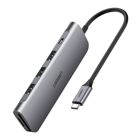 Hub USB-C UGREEN CM195, 2 x USB-A - 1 x USB-C - 1 x HDMI - 1 x SD - 1 x microSD, Harmaa