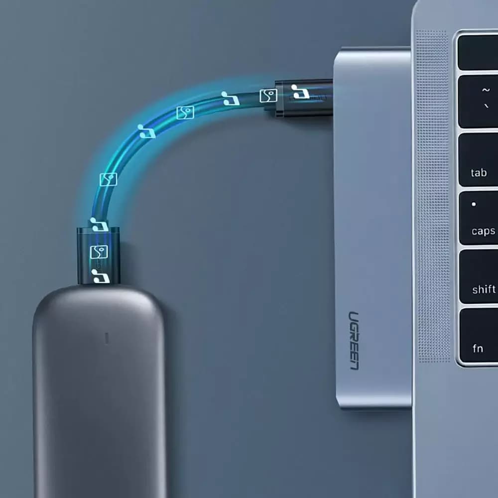 UGREEN CM251 USB-C -keskitin Apple MacBook Pro / Air, 3 x USB-A 3.0 - 1 x USB-C - 1 x SD - 1 x microSD, Harmaa