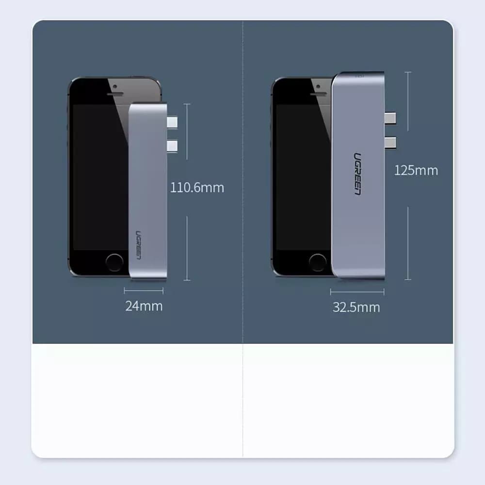 UGREEN CM251 USB-C -keskitin Apple MacBook Pro / Air, 3 x USB-A 3.0 - 1 x USB-C - 1 x SD - 1 x microSD, Harmaa