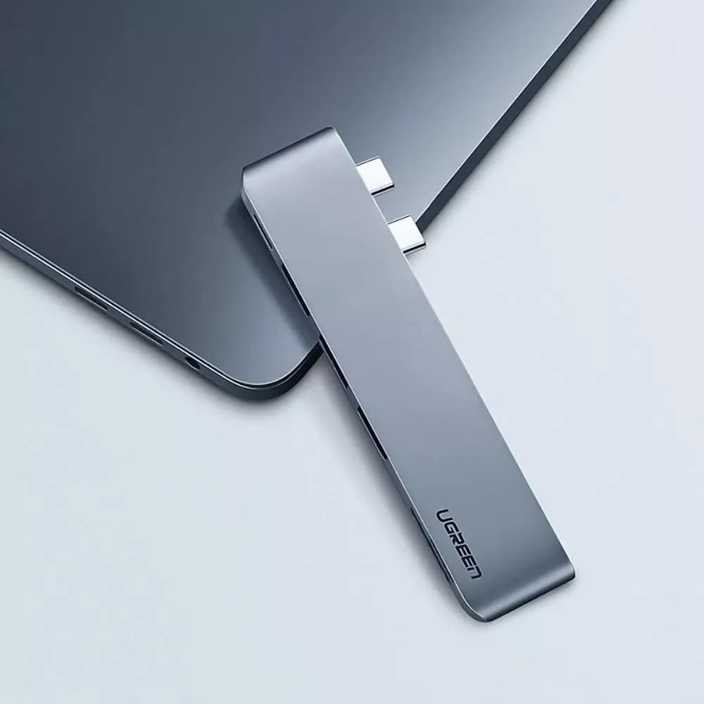UGREEN CM251 USB-C -keskitin Apple MacBook Pro / Air, 3 x USB-A 3.0 - 1 x USB-C - 1 x SD - 1 x microSD, Harmaa