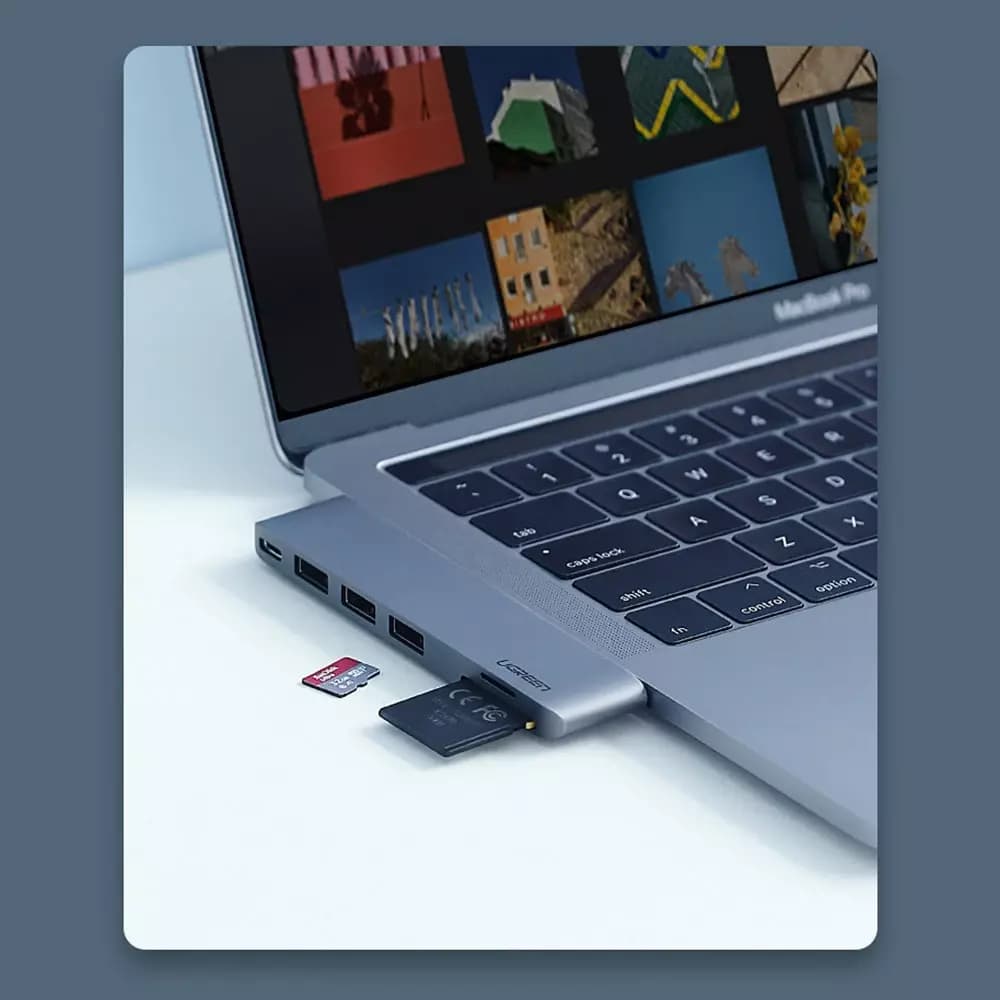 UGREEN CM251 USB-C -keskitin Apple MacBook Pro / Air, 3 x USB-A 3.0 - 1 x USB-C - 1 x SD - 1 x microSD, Harmaa