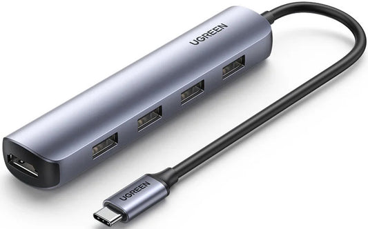 Hub USB-C UGREEN CM417, 4 x USB-A 3.2 - 1 x HDMI, Harmaa