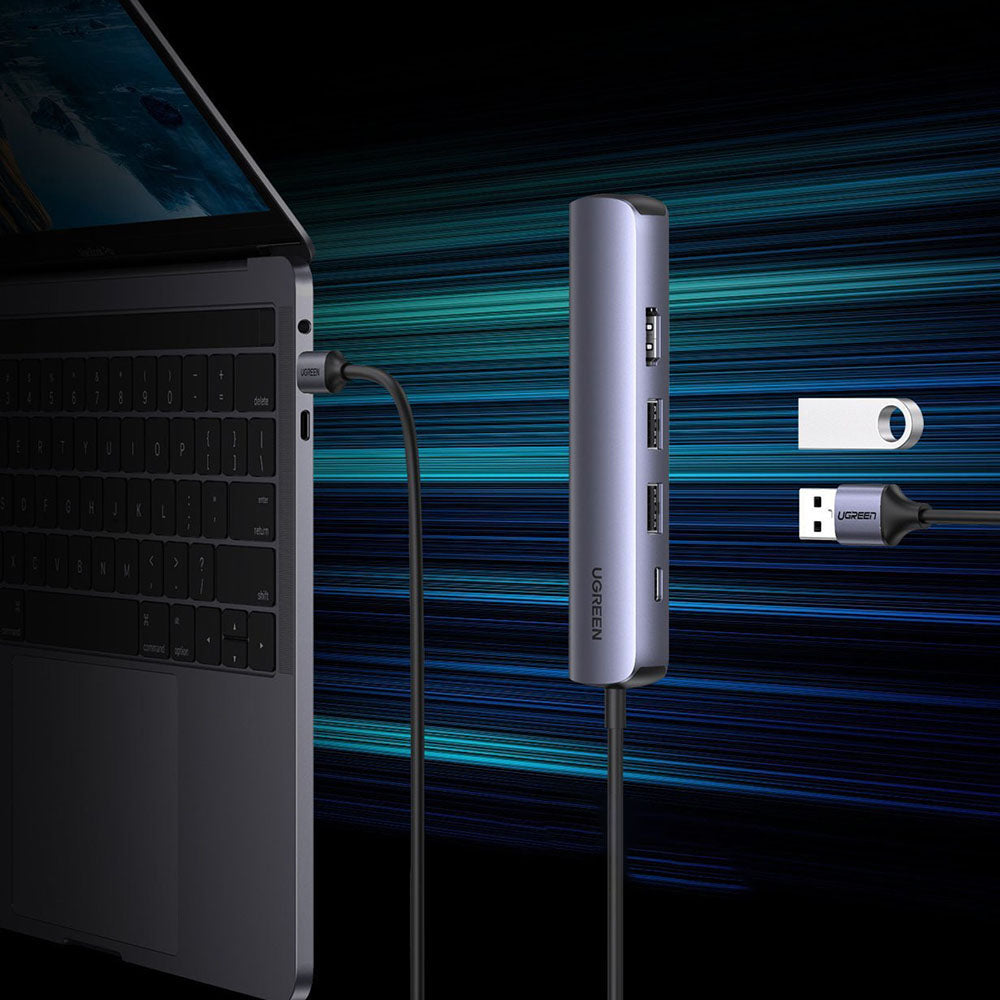 Hub USB-C UGREEN CM418 (10919), 2 x USB-A 3.0 - 1 x USB-C - 1 x HDMI - 1 x RJ45, Harmaa