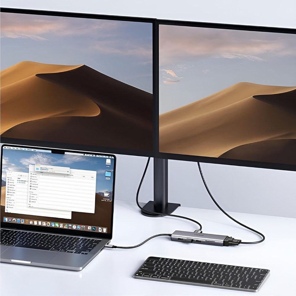 Hub USB-C UGREEN CM498 (15600), 3 x USB-A 3.0 - 1 x USB-C - 1 x HDMI - 1 x VGA - 1 x RJ45 - 1 x SD - 1 x microSD, Harmaa