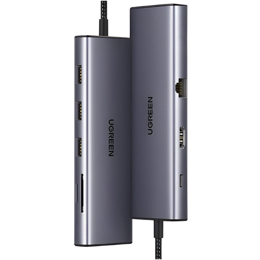 Hub USB-C UGREEN CM498 (15600), 3 x USB-A 3.0 - 1 x USB-C - 1 x HDMI - 1 x VGA - 1 x RJ45 - 1 x SD - 1 x microSD, Harmaa