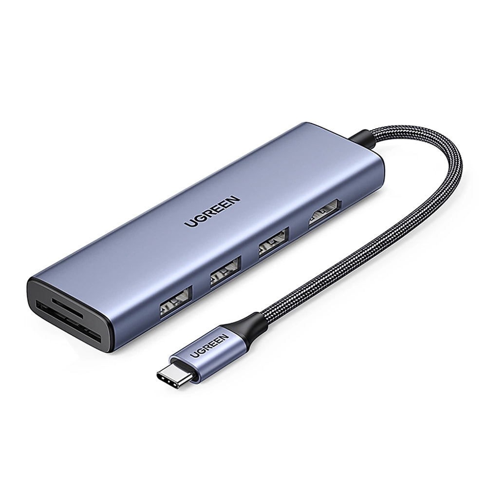 Hub USB-C UGREEN CM511 (20956A), 3 x USB-A 3.0 - 1 x HDMI - 1 x SD - 1 x microSD, Harmaa
