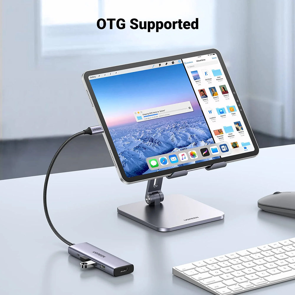 Hub USB-C UGREEN CM511 (15596), 3 x USB-A 3.0 - 1 x USB-C - 1 x HDMI, Harmaa