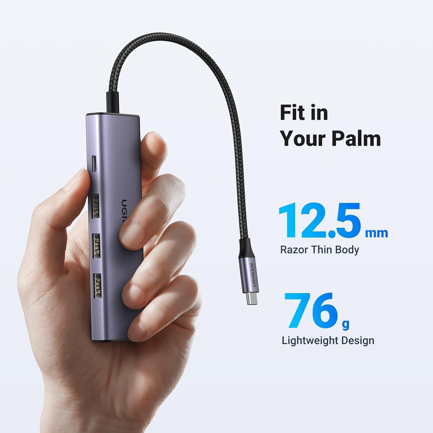 Hub USB-C UGREEN CM511, 3 x USB-A 3.0 - 1 x USB-C - 1 x HDMI, Harmaa