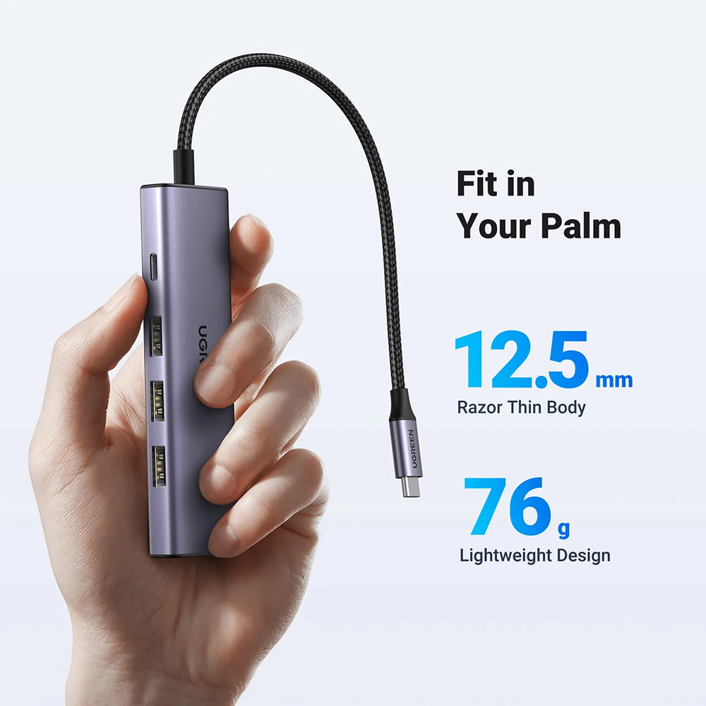 Hub USB-C UGREEN CM511 (15596), 3 x USB-A 3.0 - 1 x USB-C - 1 x HDMI, Harmaa