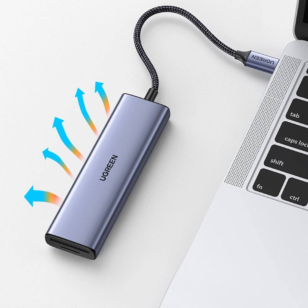Hub USB-C UGREEN CM511 (20956A), 3 x USB-A 3.0 - 1 x HDMI - 1 x SD - 1 x microSD, Harmaa