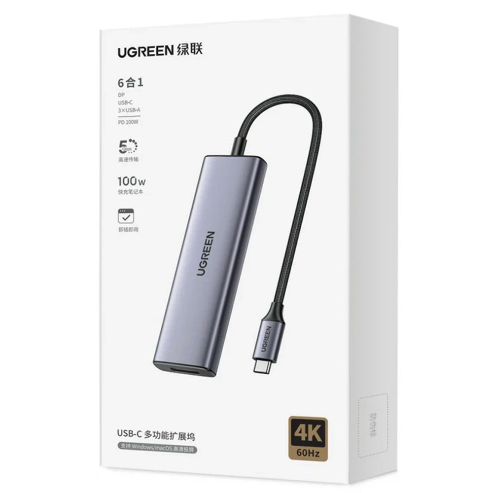Hub USB-C UGREEN CM511 (75642), 6in1, Harmaa