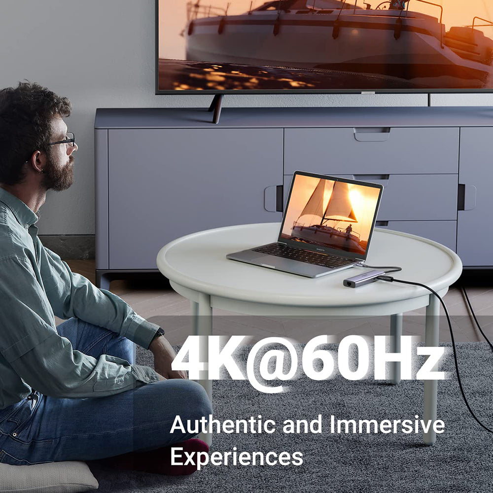 Hub USB-C UGREEN CM512 (60515), 2 x USB-A 3.0 - 1 x USB-C - 1 x HDMI - 1 x SD - 1 x microSD - 1 x RJ45, Harmaa