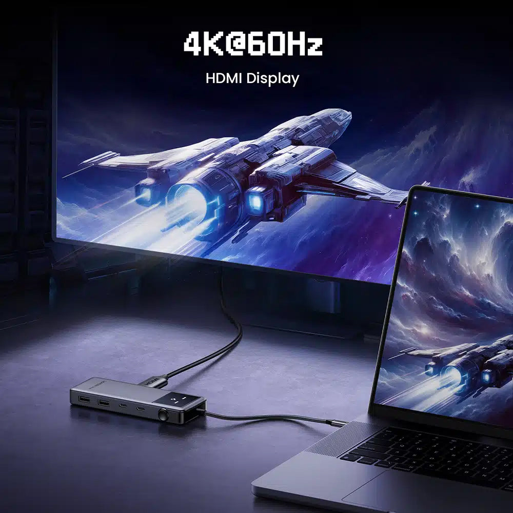 Hub USB-C UGREEN CM888 Uno, 2 x USB-A 3.2 - 3 x USB-C - 1 x HDMI, Harmaa
