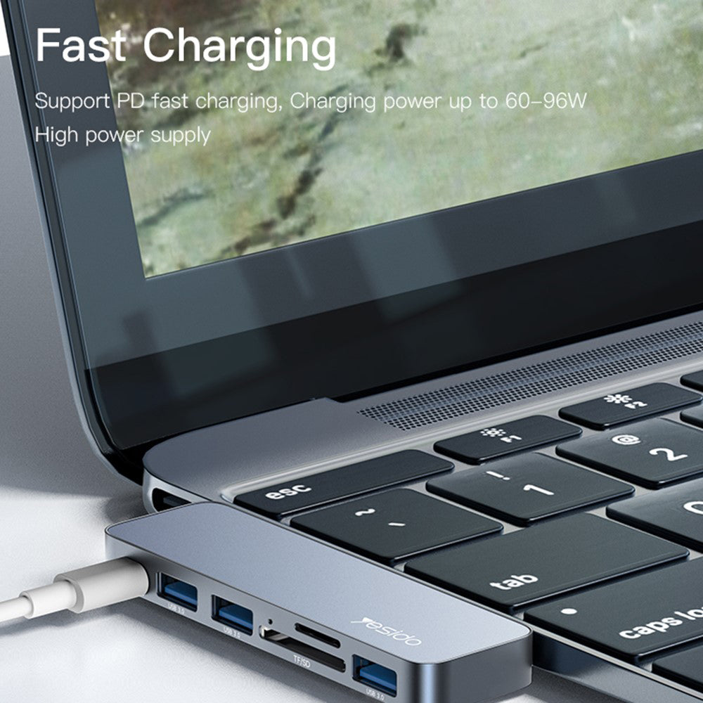 Yesido HB10 USB-C -keskitin Apple MacBook Pro / Air, 6in1, Harmaa