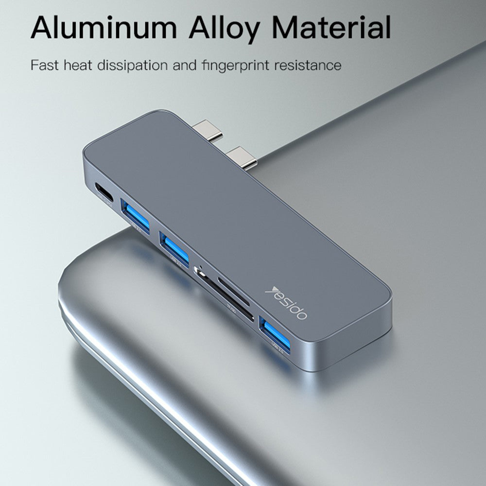 Yesido HB10 USB-C -keskitin Apple MacBook Pro / Air, 6in1, Harmaa