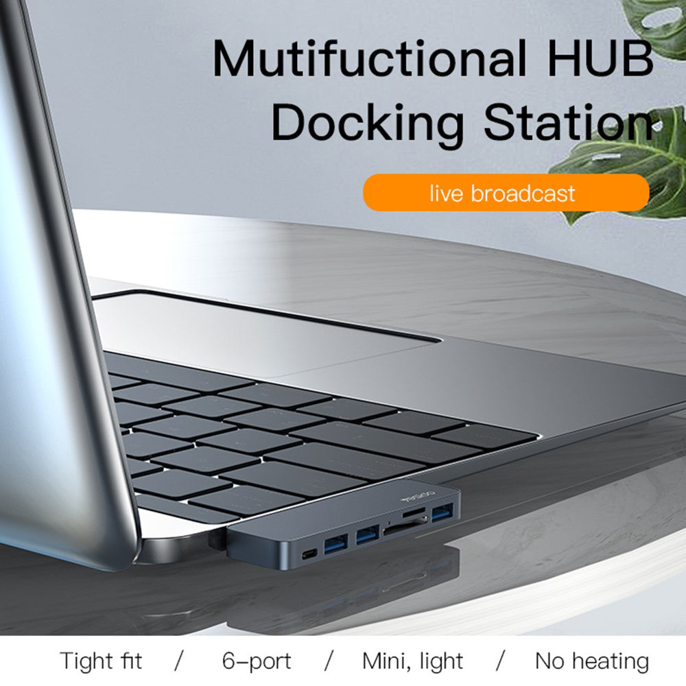 Yesido HB10 USB-C -keskitin Apple MacBook Pro / Air, 6in1, Harmaa