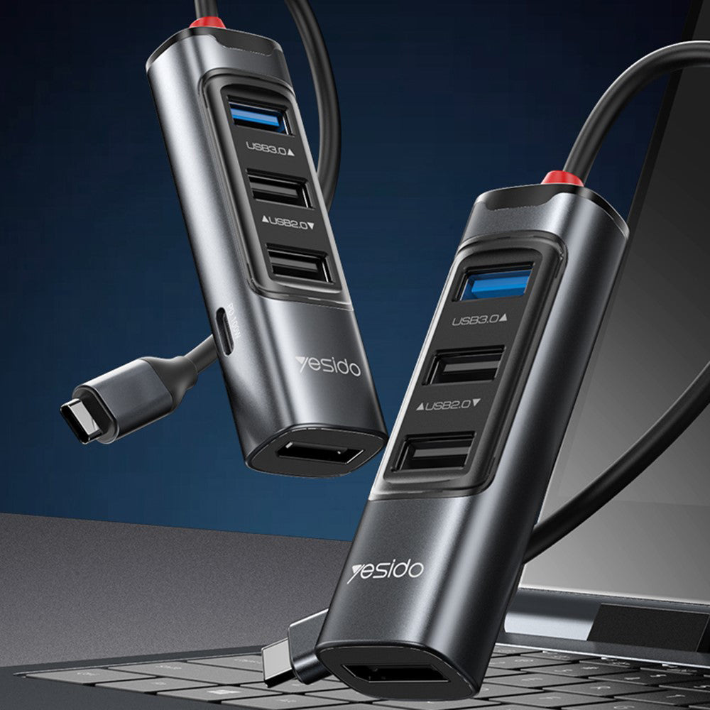 USB-C-hubi Yesido HB23, 5in1, harmaa