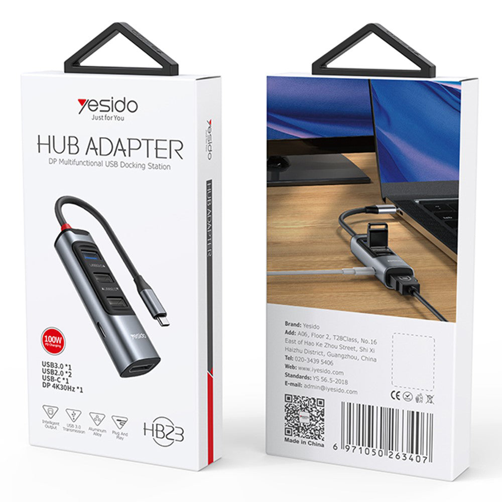 USB-C-hubi Yesido HB23, 5in1, harmaa