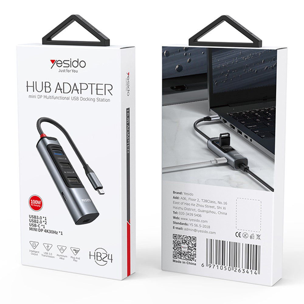 USB-C-hubi Yesido HB24, 5in1, harmaa